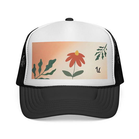 Floral Sunset Trucker Cap — Retro Wildflower Patch Hat
