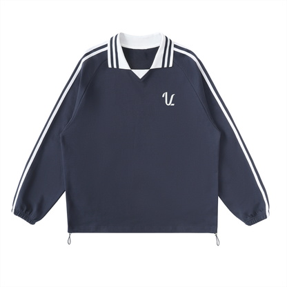 Contrast Striped Lapel Collar Sweatshirt