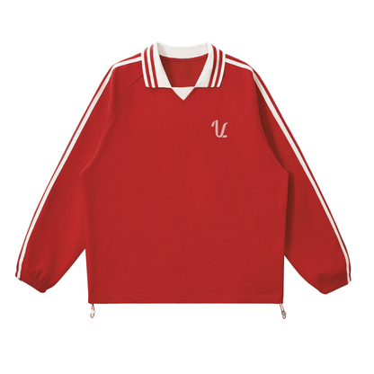 Contrast Striped Lapel Collar Sweatshirt