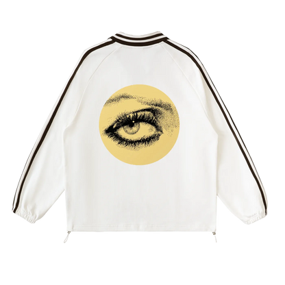 Contrast Striped Lapel Collar Sweatshirt