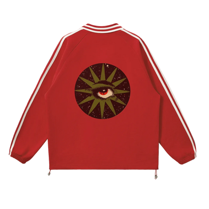 Contrast Striped Lapel Collar Sweatshirt