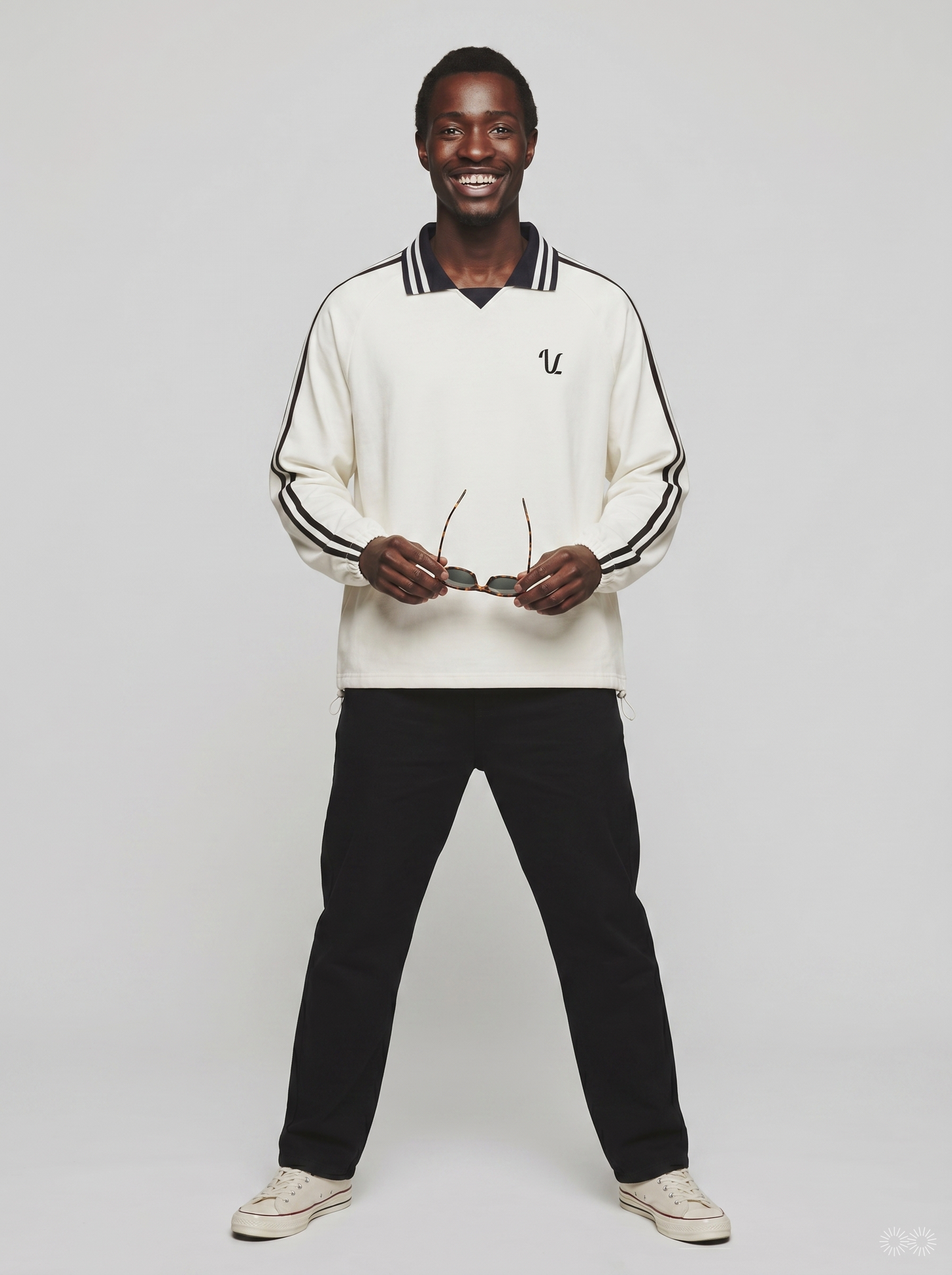 Contrast Striped Lapel Collar Sweatshirt